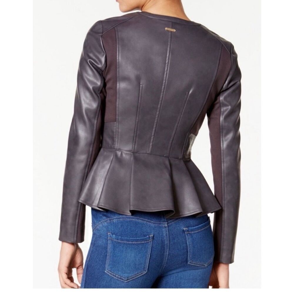 Thalia Sodi Gray Faux Leather Peplum Jacket size L - Picture 2 of 11